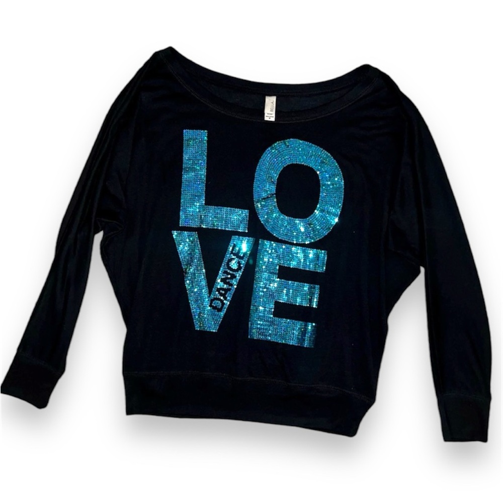 Bella Sequined LOVE DANCE Dolman Sleeve Top Women’s Size M